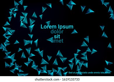Triangular background. Abstract composition of 3d confetti triangles. Futuristic geometric background. 3D vector illustration. Emerald three-dimensional triangle in space.