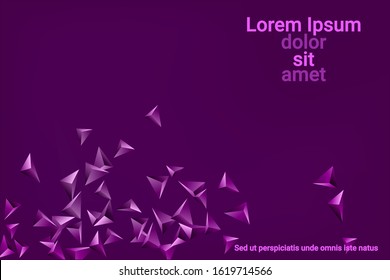 Triangular background. Abstract composition of 3d confetti triangles. Futuristic geometric background. 3D vector illustration. Violet three-dimensional triangle in space.