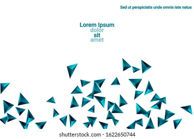 Triangular background. Abstract composition of 3d confetti triangles. Futuristic geometric background. 3D vector illustration. Emerald three-dimensional triangle in space.