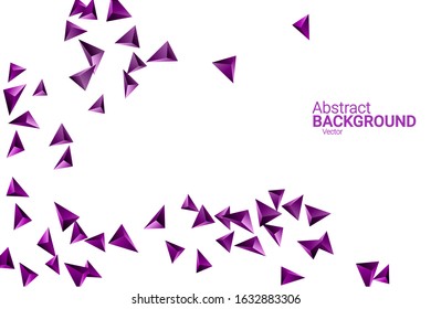 Triangular background. Abstract composition of 3d confetti triangles. Futuristic geometric background. 3D vector illustration. Violet three-dimensional triangle in space.