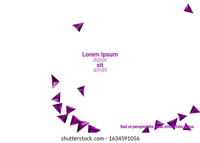 Triangular background. Abstract composition of 3d confetti triangles. Futuristic geometric background. 3D vector illustration. Violet three-dimensional triangle in space.