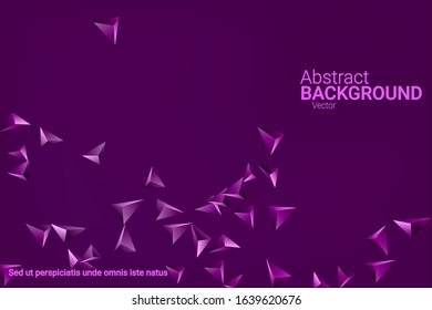 Triangular background. Abstract composition of 3d confetti triangles. Futuristic geometric background. 3D vector illustration. Violet three-dimensional triangle in space.
