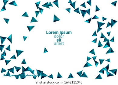 Triangular background. Abstract composition of 3d confetti triangles. Futuristic geometric background. 3D vector illustration. Emerald three-dimensional triangle in space.