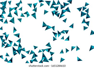 Triangular background. Abstract composition of 3d confetti triangles. Futuristic geometric background. 3D vector illustration. Emerald three-dimensional triangle in space.