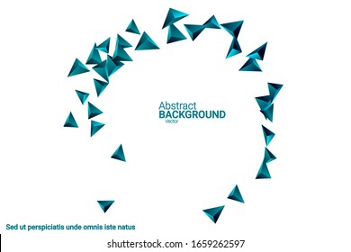 Triangular background. Abstract composition of 3d confetti triangles. Futuristic geometric background. 3D vector illustration. Emerald three-dimensional triangle in space.