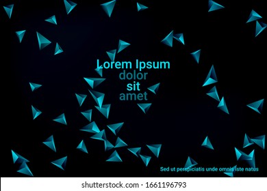 Triangular background. Abstract composition of 3d confetti triangles. Futuristic geometric background. 3D vector illustration. Emerald three-dimensional triangle in space.