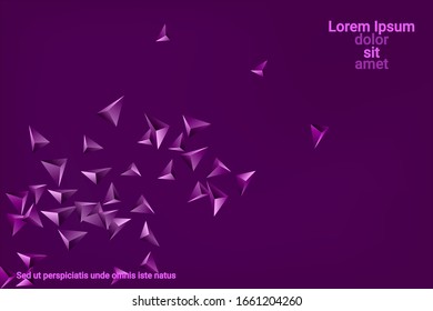Triangular background. Abstract composition of 3d confetti triangles. Futuristic geometric background. 3D vector illustration. Violet three-dimensional triangle in space.