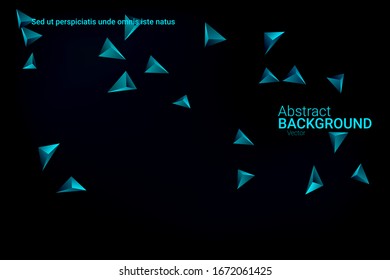 Triangular background. Abstract composition of 3d confetti triangles. Futuristic geometric background. 3D vector illustration. Emerald three-dimensional triangle in space.