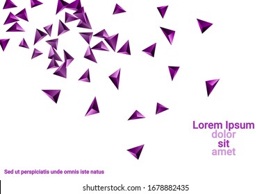 Triangular background. Abstract composition of 3d confetti triangles. Futuristic geometric background. 3D vector illustration. Violet three-dimensional triangle in space.