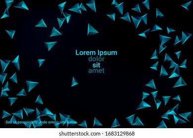 Triangular background. Abstract composition of 3d confetti triangles. Futuristic geometric background. 3D vector illustration. Emerald three-dimensional triangle in space.