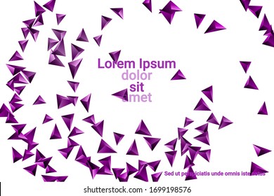 Triangular background. Abstract composition of 3d confetti triangles. Futuristic geometric background. 3D vector illustration. Violet three-dimensional triangle in space.