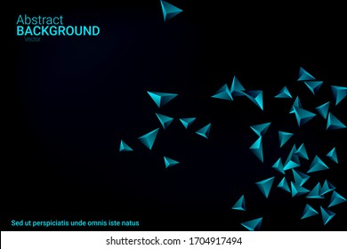 Dreieckiger Hintergrund. Abstrakte Komposition von 3D-Konfetti-Dreiecken. Futuristischer geometrischer Hintergrund. 3D-Vektorillustration-Illustration. Smaragddreidimensionales Dreieck im Weltraum.