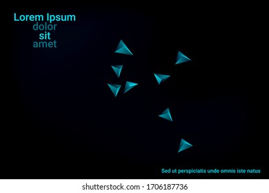 Triangular background. Abstract composition of 3d confetti triangles. Futuristic geometric background. 3D vector illustration. Emerald three-dimensional triangle in space.