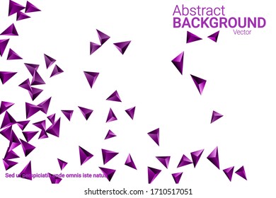 Triangular background. Abstract composition of 3d confetti triangles. Futuristic geometric background. 3D vector illustration. Violet three-dimensional triangle in space.