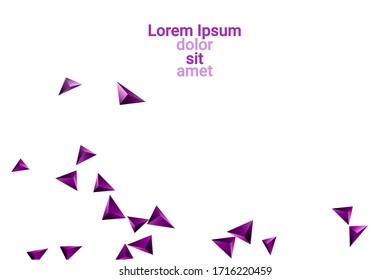 Triangular background. Abstract composition of 3d confetti triangles. Futuristic geometric background. 3D vector illustration. Violet three-dimensional triangle in space.