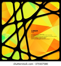 Triangular background of orange and green colors with black  creative frame.