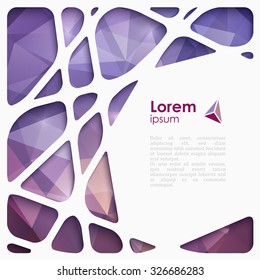 Triangular background of purple and violet colors with white creative frame.