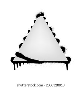 Triangular banner on graffiti background. Vector blank with aerosol stains