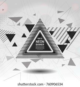  Triangular Banner With White Neon Lights, Explosion Of A Triangle On A Parts Vector Illustration Flat