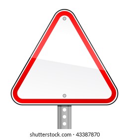 A triangular blank red road signs on a white background