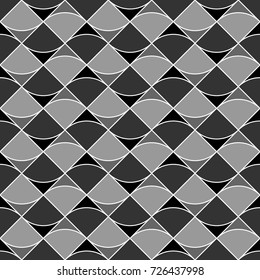 Triangular blocks wallpaper. Repeated geometrical figures background. Seamless surface pattern design with polygons. Mosaic motif. Digital paper with jagged triangles for web designing. Vector artwork