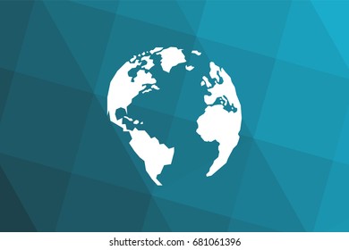 Triangular blue black gradient background. Lowpolygonal White globe. America, Europe, Atlantic Ocean. Vector illustration. Eps10.