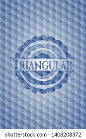 Triangular blue emblem or badge with abstract geometric pattern background. Vector Illustration. Detailed.
