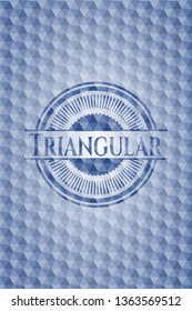 Triangular blue hexagon badge.