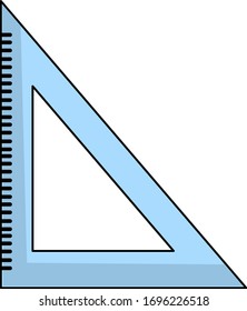 Triangular blue ruler. Cartoon triangular ruler