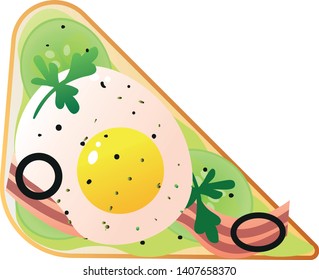 Triangular bread sandwich fried egg with fresh salad