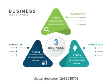 Triangular Business Infographic with 3 steps Segments and Central Circular Label