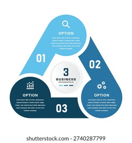 Triangular business infographic with central circle and three options