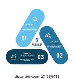 Triangular business infographic with three options and icons