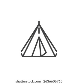 Triangular camping tent line icon. linear style sign for mobile concept and web design. A-frame camping tent outline vector icon. Symbol, logo illustration. Vector graphics