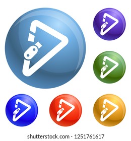 Triangular carabiner icons set vector 6 color isolated on white background