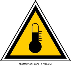 Triangular caution sign indicating high temperature