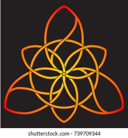 A triangular Celtic flower. Color vector isolated image on a black background.
