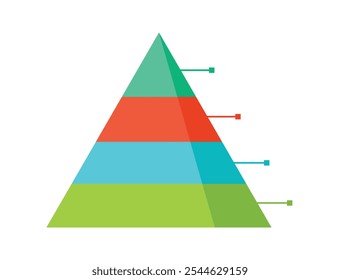 Diagrama triangular o diagrama piramidal dividido en 4 partes o niveles. Gráfico piramidal de 4 niveles en blanco