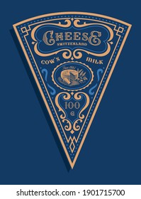 A Triangular Cheese Label In Vintage Style, This Design Can Be Used As A Package For A Triangular Piece Of Cheese