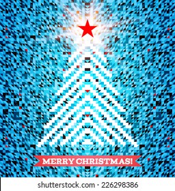 Triangular Christmas tree design on blue background