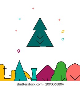 Triangular christmas tree filled line vector icon, simple illustration, forest, garden related bottom border.