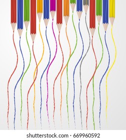 Triangular color pencils with hand-drawn lines. Vector illustration.