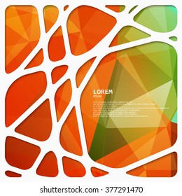 Triangular colorful background  with white creative network frame.