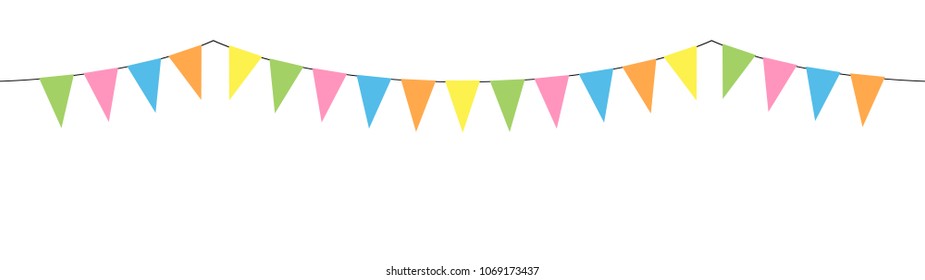 triangular colorful flags garland in pastel colors vector isolated on white background