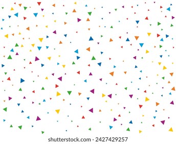 Triangular Confetti. Light Rainbow glitter confetti background. Colored festive texture.