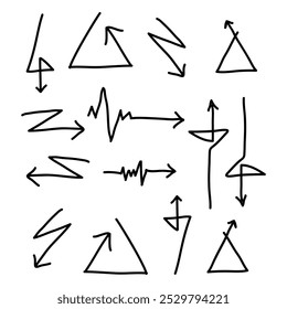 Setas curvas triangulares. Linhas de forma de curva com setas. Ilustração de linha de vetor plana, eps10