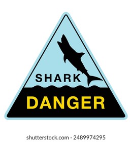 A triangular danger sign with a silhouette of a shark. Vector in EPS format