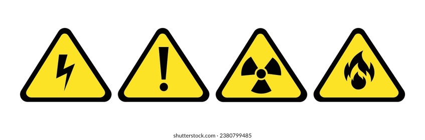 Señales de peligro triangular, símbolos establecidos. Información sobre riesgos y precauciones.