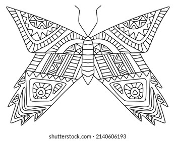 Triangular decorative butterfly coloring page for adults and kids vector illustration