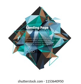Triangular design abstract background, landing page. Low poly style colorful triangles on white. Vector illustration